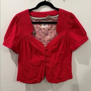 Anthropologie Red Seersucker Short-Sleeve 100% cotton top NWOT